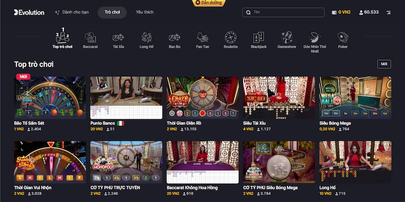 Khám phá kho trò chơi đỉnh cao của Evolution Gaming VIPwin